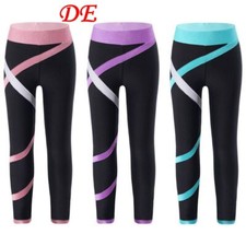 DE Freebily Mädchen Eiskunstlauf Hose Pants Leggings Hohe Taille Tanz Sporthose 