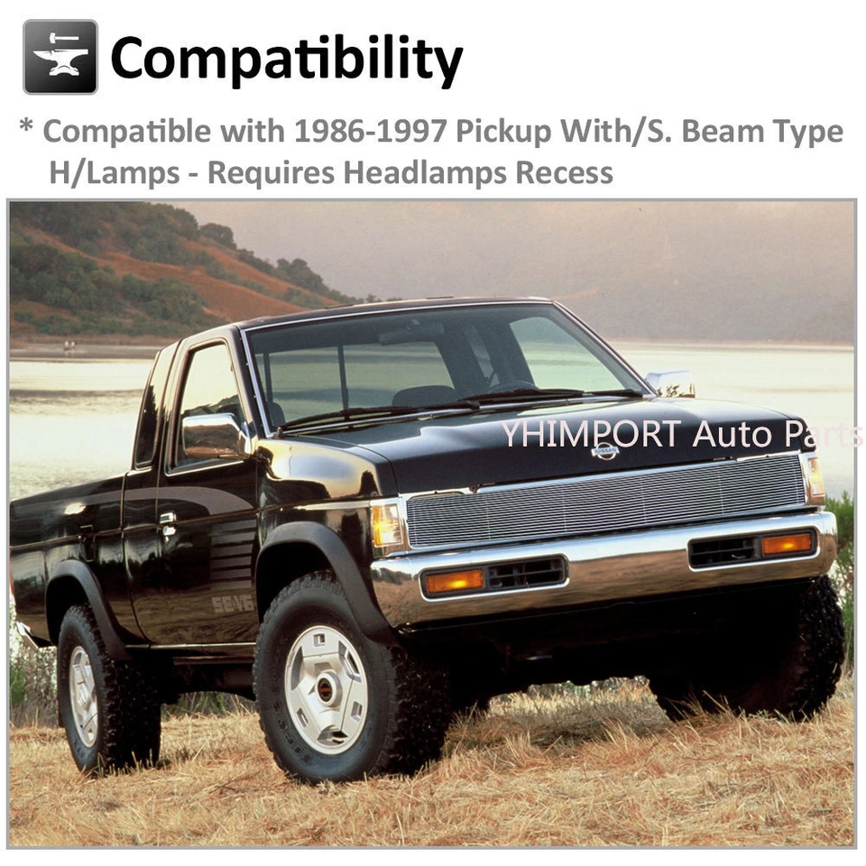 Chrome Billet Grille Main Upper Grill Insert Fits 1986-97 Nissan Pickup Phantom  Foto 2 de 4