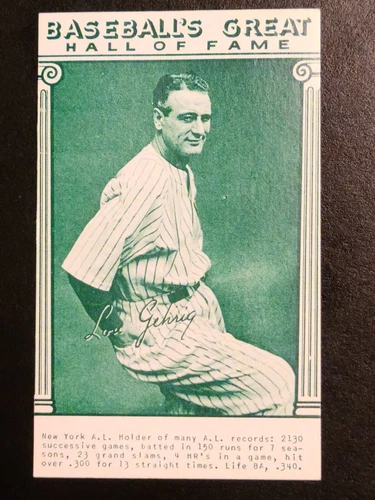 1977 Exhibits LOU GEHRIG Baseball's Great Hall Of Fame Card Nrmt+