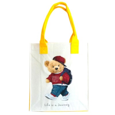 NYC New York Travelling Bear Medium Daily Tote Bag Collectible Gift-White/Yellow