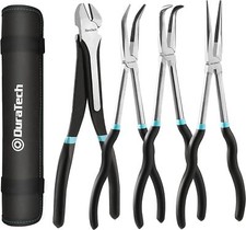 DURATECH 4PC Extra Long Needle Nose Plier Set 90 Bent Nose Plier w/Rolling Pouch