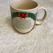 Christmas coffee cup Russ Berrie & Co Vintage “ the most precious joy of …”