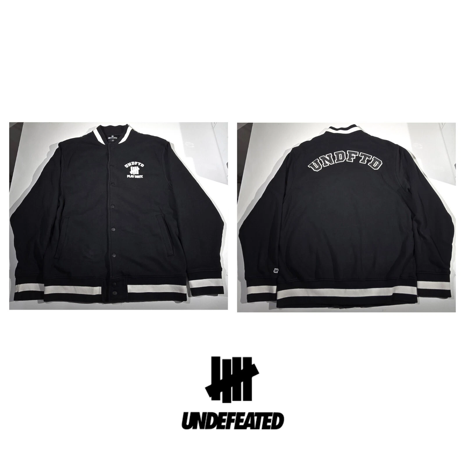 Veste universitaire invaincue UNDTFD coton lourd noir stussy suprême hommes L 