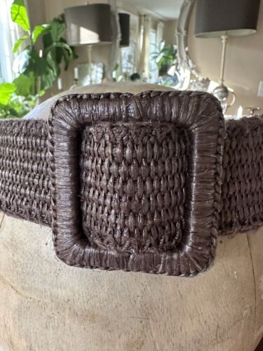 Yves Saint Laurent YSL Woman’s Belt Jute Leather Brown Woven Wide Sz 30