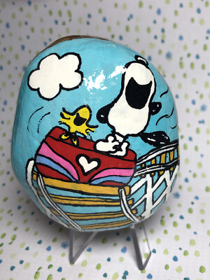 Hand Painted Rock With Acrylic Paint/ Seal With Art Resin/Rollercoaster/Snoopy