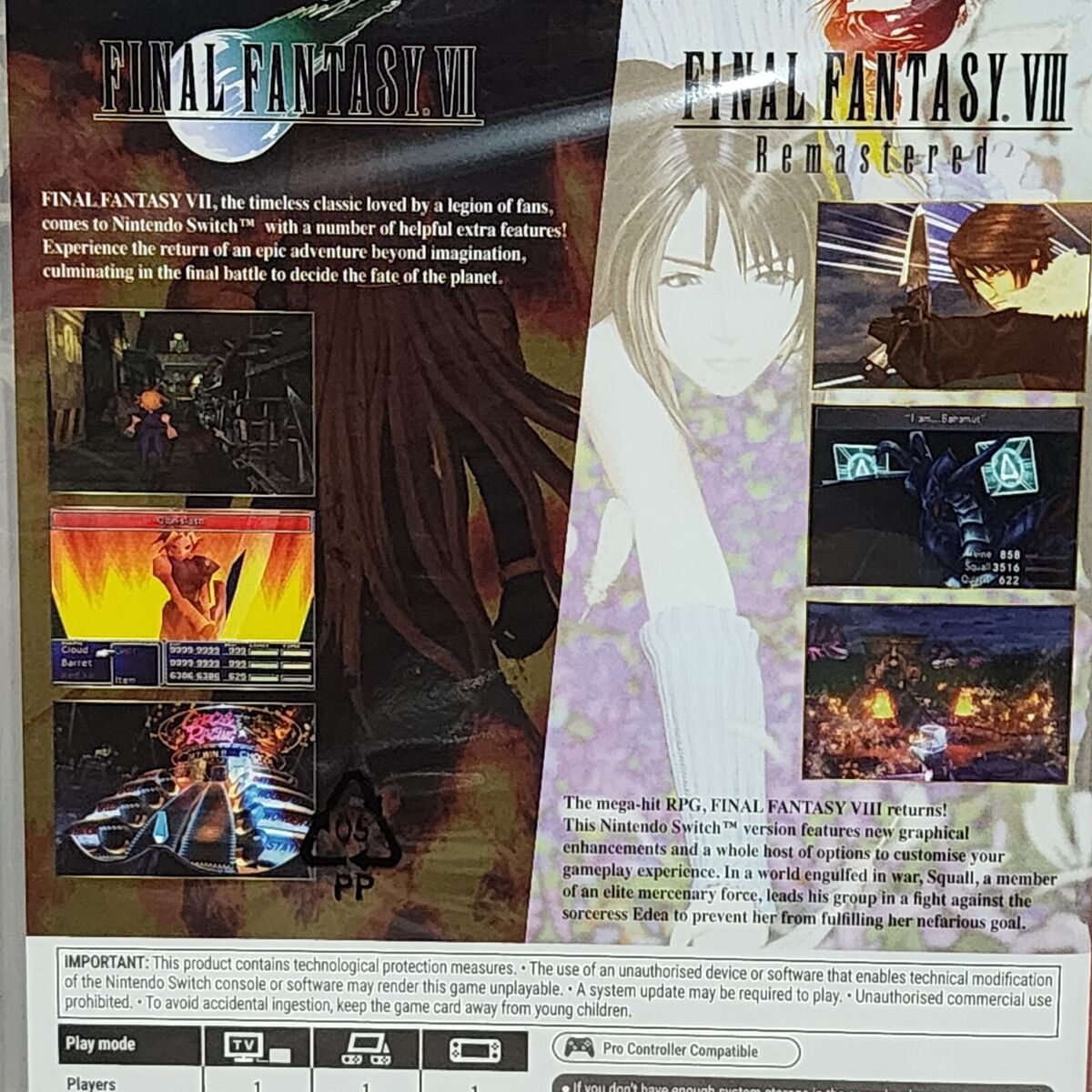 Final Fantasy VII & VIII Twin Pack (Nintendo Switch) Region Final Fantasy VII & VIII Twin Pack (Nintendo Switch) Region
