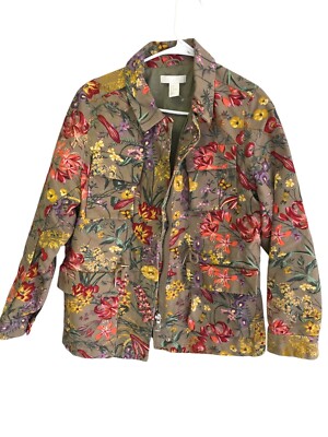 Munsingwear 花柄 フード付きジャケット M H&M Anorak Jacket Womens 8 Brown Multicolor Floral Zip Up