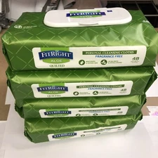 4 Pack FitRigth Aloe Quilted Cleansing Cloth Adult Wipe 4x48pcs