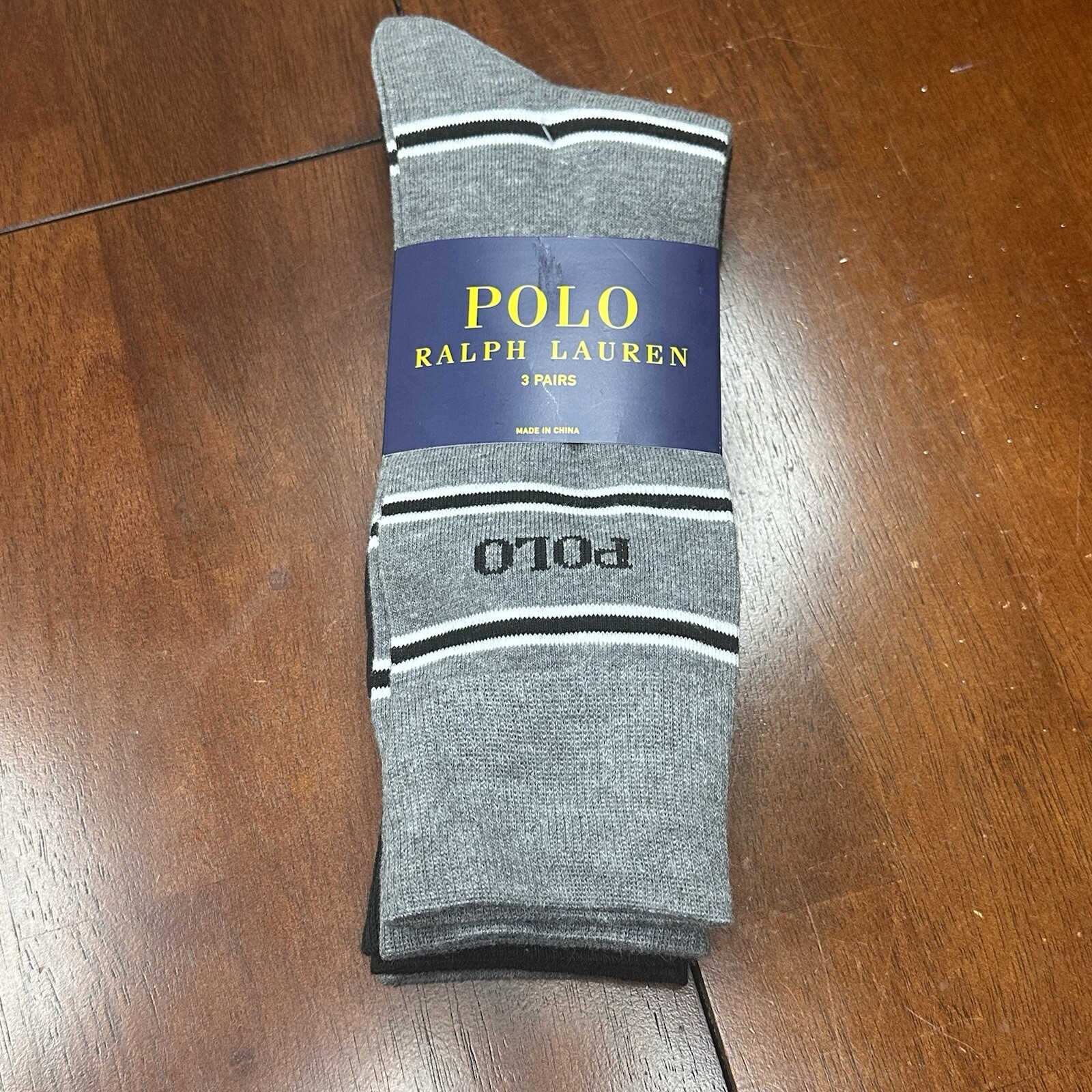 PONY Calze eleganti Polo Ralph Lauren confezione da 3 righe tinta unita grigio nero tinta unita righe 10 13