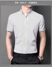 Mens Dress Shirts Short Sleeves Formal No Iron Striped Elastic Casual Shirt Tops