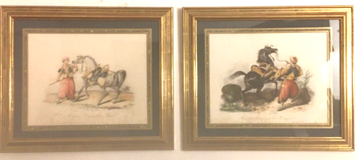 Araber Männer mit Pferden 2 Original Periode handkolorierte Auquatints um 1850, gerahmt - Bild 17 von 19