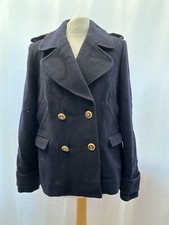 Hobbs Jacket Size 10 Wool Blend Navy Blue Collar Button Detail Womens