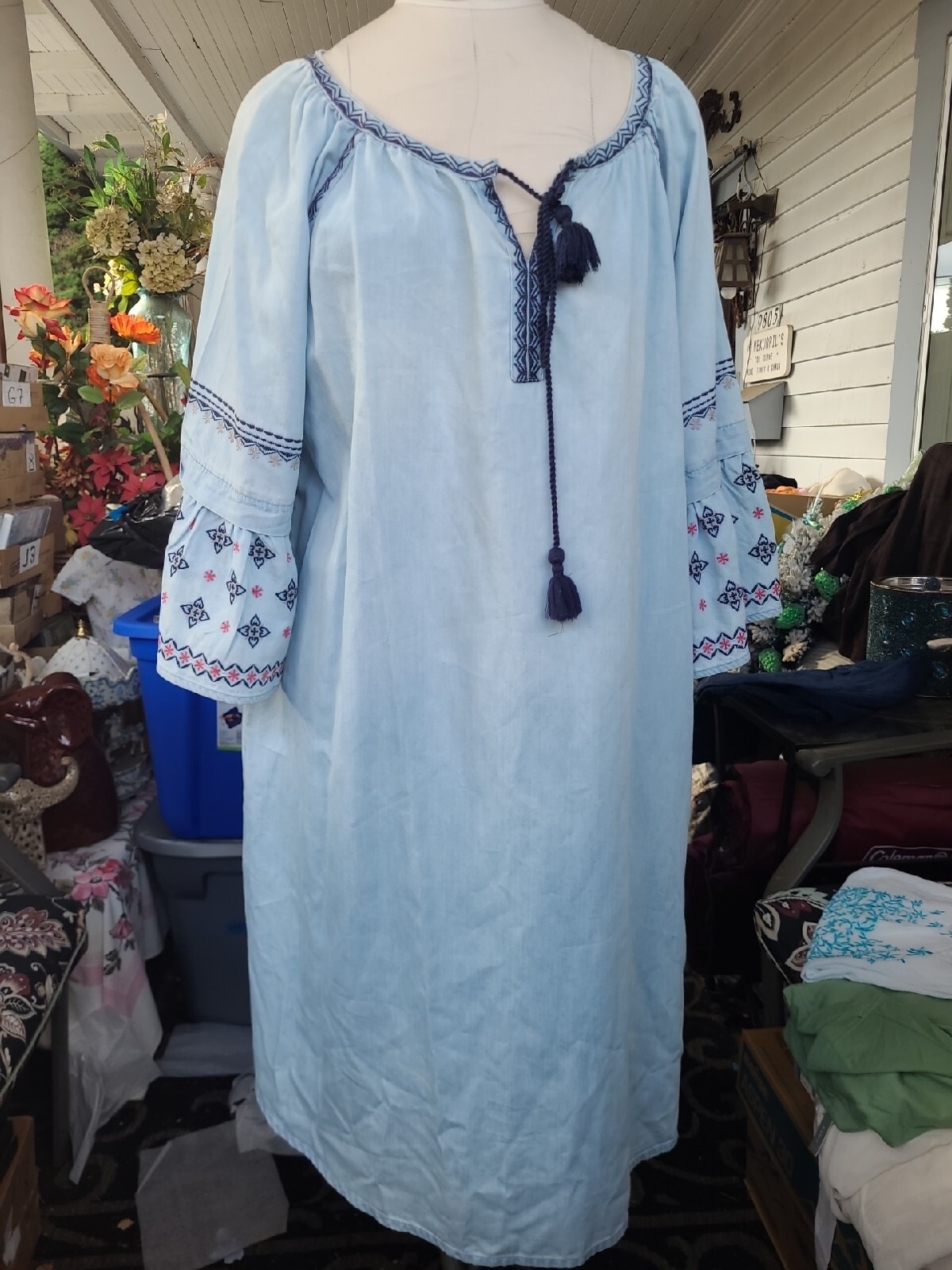 Nordstrom Caslon Long Sleeve 2x Corton Blend Dress Size Large Boho