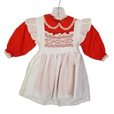 Bryan 24 Month Vintage Red White Pinafore Apron Collared Dress Button Christmas