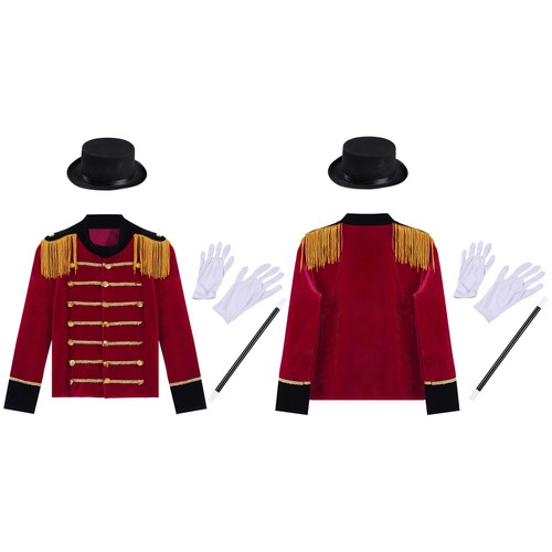 Circus Ringmaster Stand Collar Kids Boys Tassel Uniform Long Sleeve Costume Set - Imagen 10 de 30