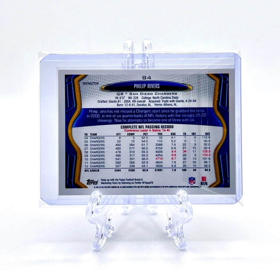 PHILIP RIVERS 2013 Topps Chrome #84 ORANGE REFRACTOR PARALLEL (CHARGERS HOF) - Image 2 of 2