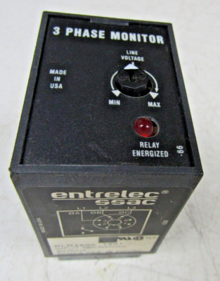  NEW ENTRELEC SSAC 3 PHASE MONITOR PLR480A 380-500VAC INPUT 5A @ 240VAC W/ BASE
