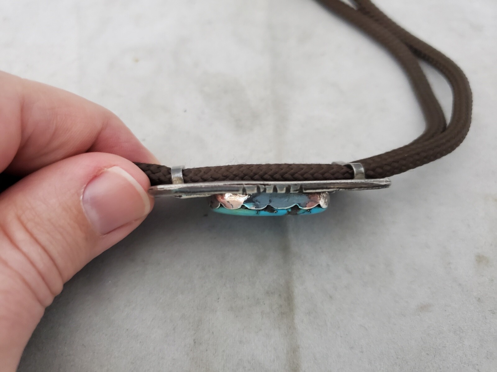 Silver Bolo Tie Rectangle with Large Turquoise & … - image 7