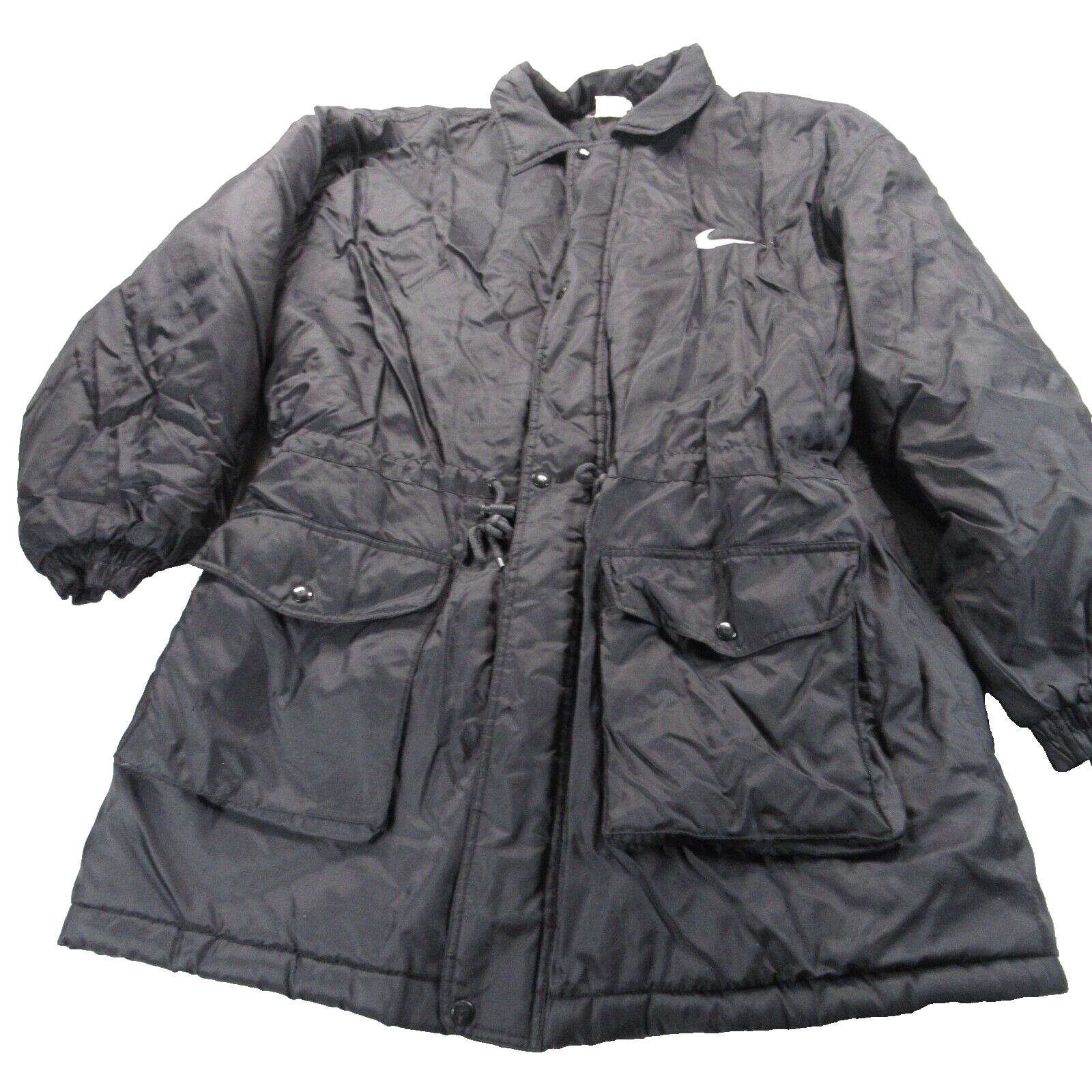 SACAI X NIKE Giacca parka Nike vintage uomo XL nero zip a scatto anteriore cinch vita grande swoosh