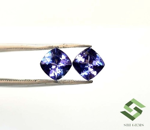 5x5 mm Natural Tanzanite Cushion Cut Pair 1.28 CTS AA Quality Loose Gemstones - Picture 4 of 8