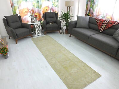 Antique Faded Runner, 2.6x9.2ft,  Vintage Hallway Rug, Beige Entryway Runner,