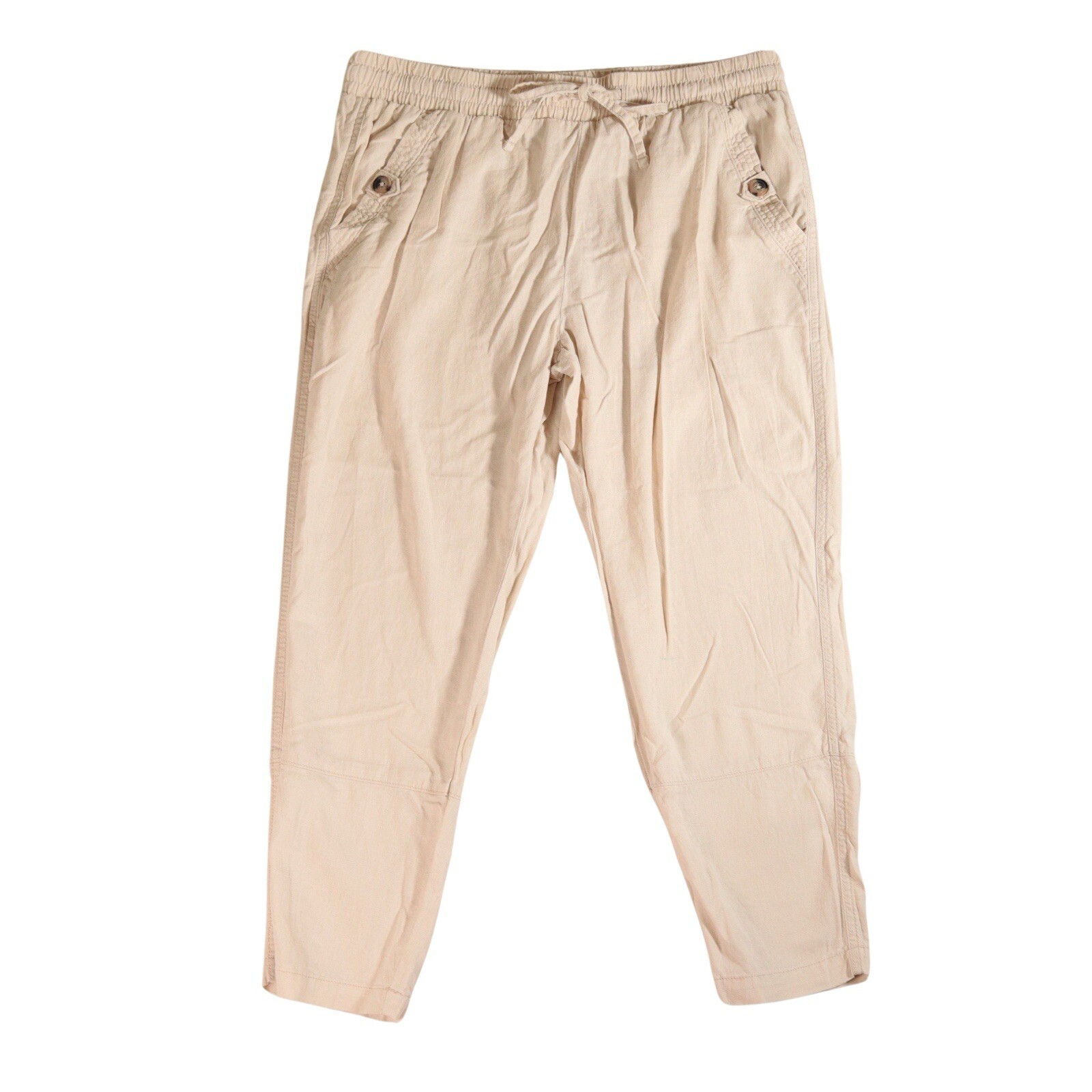 パパイヤリネンブレンド ベージュパンツ UK 14 ウエストゴム 長さ 26