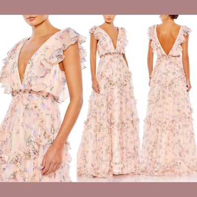 ●MAC DUGGAL●フリル パフスリーブ Aライン ガウン ○MAC DUGGAL○フリル パフスリーブ Aライン ガウン