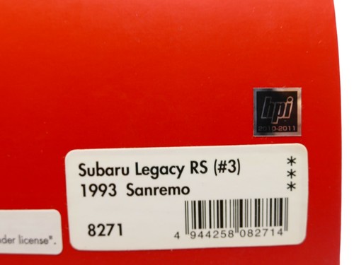 HPI 8271 Subaru Legacy RS Car#3 1993 San Remo Rally 4th 1:43 MIB - Picture 6 of 7