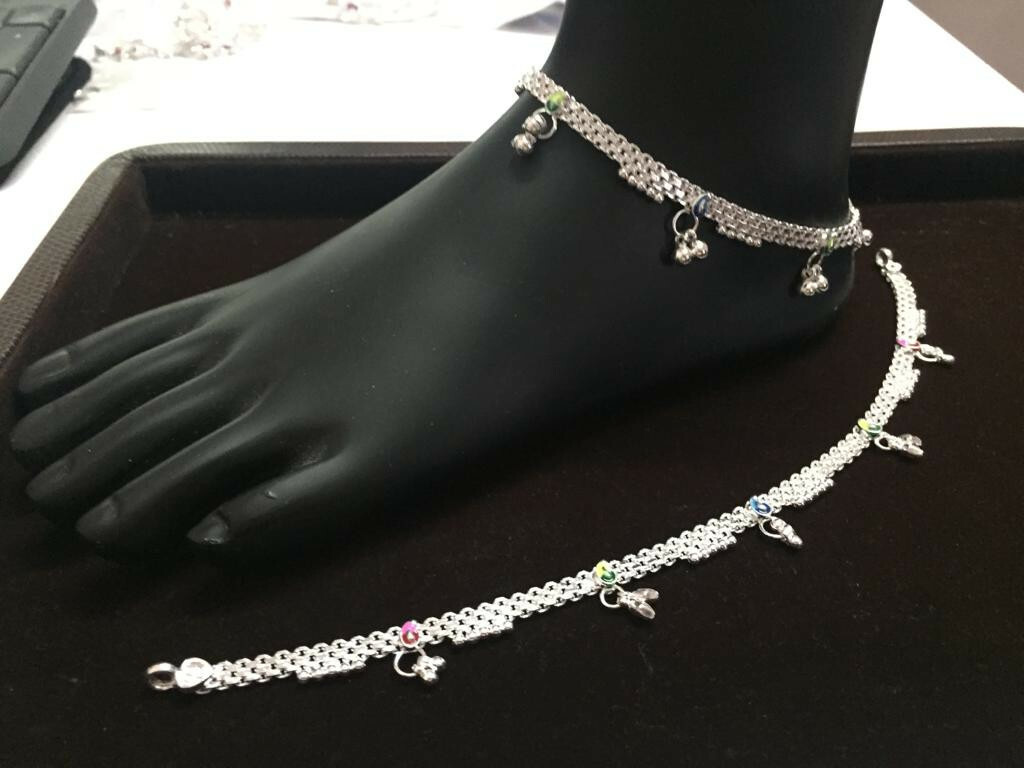 PURE SILVER ANKLET INDIAN ANKLET PAIR SIZE 33,8 GRAM FREE SHIP SB15