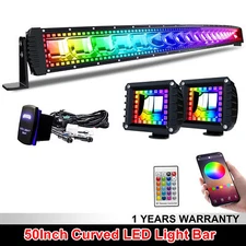 Curved 50IN LED Light Bar with RGB Chasing Flashing Halo Offroad Driving ATV SUV