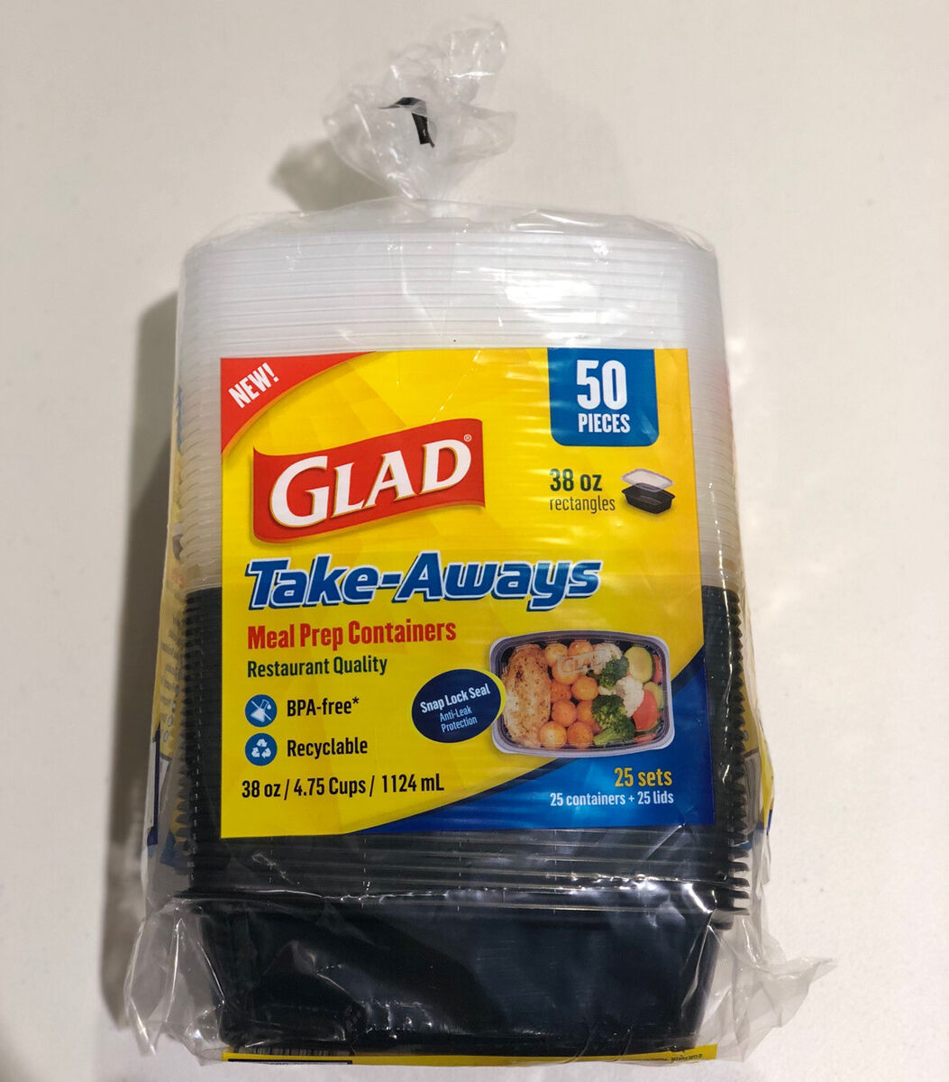 Glad 38 Oz Rectangles Take-Aways Meal Prep Containers, 50 count