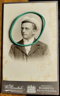 Student or pupil with ribbon & hat - CDV W. Sternitzki Bamberg / Studentika