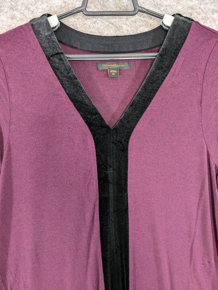 Camisón Donna Karan Mujer Medio Púrpura Negro Elastizado Tejido Bolsillos Manga 3/4 Foto 4 de 4
