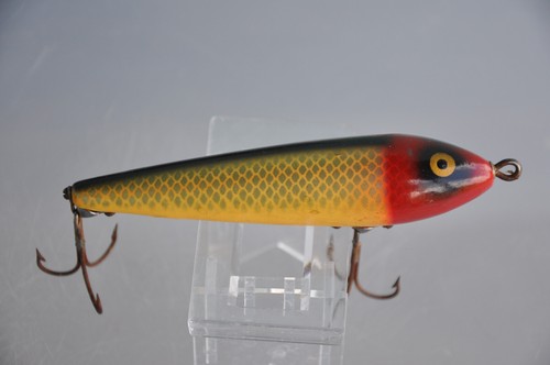 Appât poisson vintage Heddon ZARAGOSSA brillant tête rouge 4 1/4 BOIS