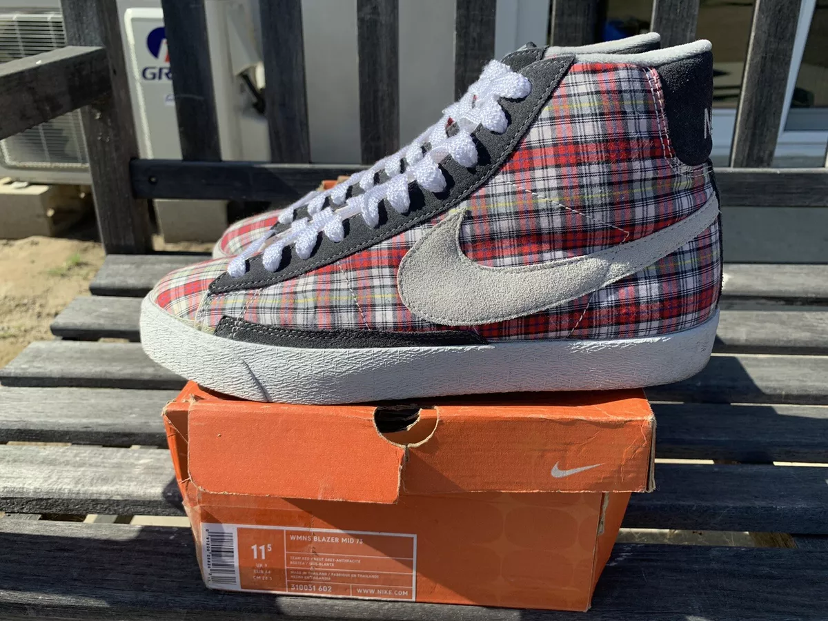 2004 Nike Blazer Mid 73 Plaid Wmns 11.5 Stussy Safari Premium Team red Grey 10