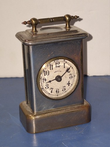 RARE UNUSUAL ANTIQUE EARLY WELCH MINIATURE CARRIAGE CLOCK WORKING - Picture 4 of 9