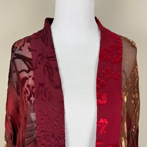 Cárdigan Chicos Topper Mujer M/L Rojo Floral Mezcla Seda Kimono Brazo Delantero Abierto - Imagen 4 de 14