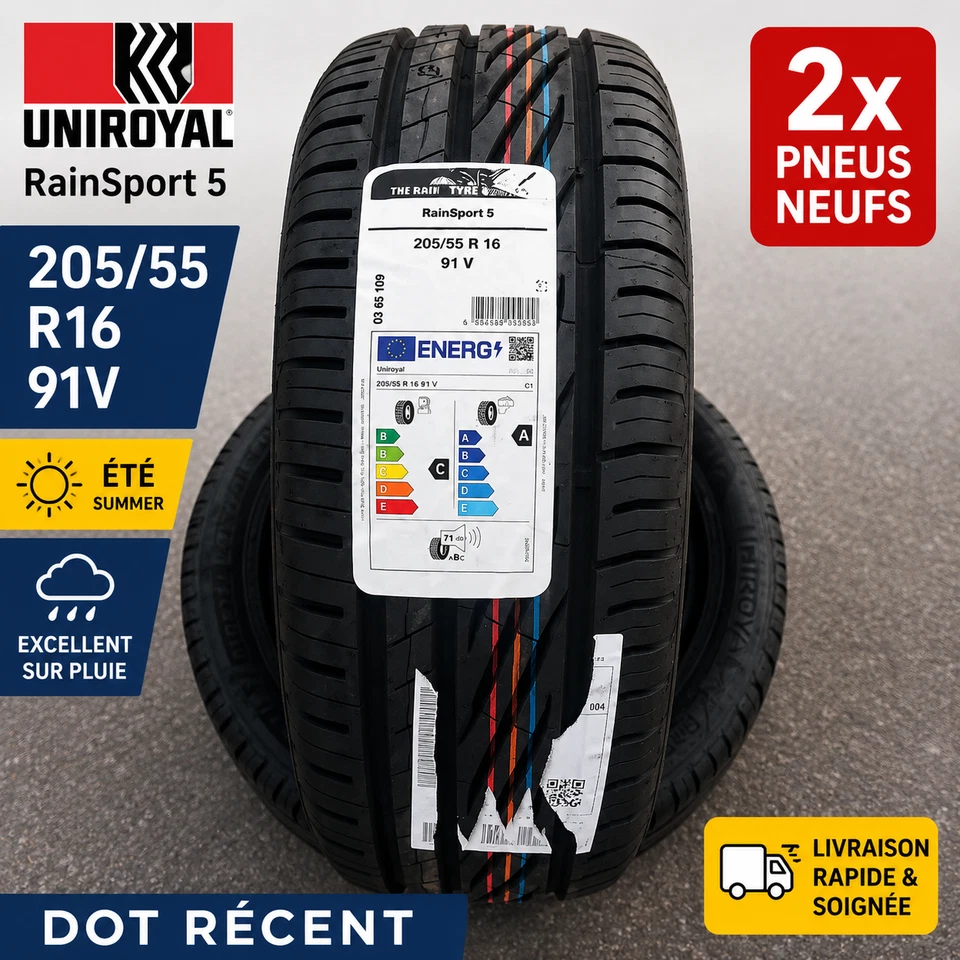 2x 205/55 R16 91V Uniroyal RainSport 5 NEUF DOT RÉCENT Livraison Rapide/gratuite - Photo 1/4