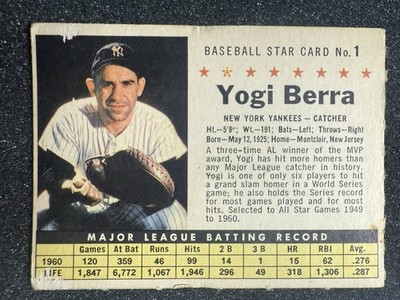 1961 Post #1, Yogi Berra, New York Yankees, Company, Perforated