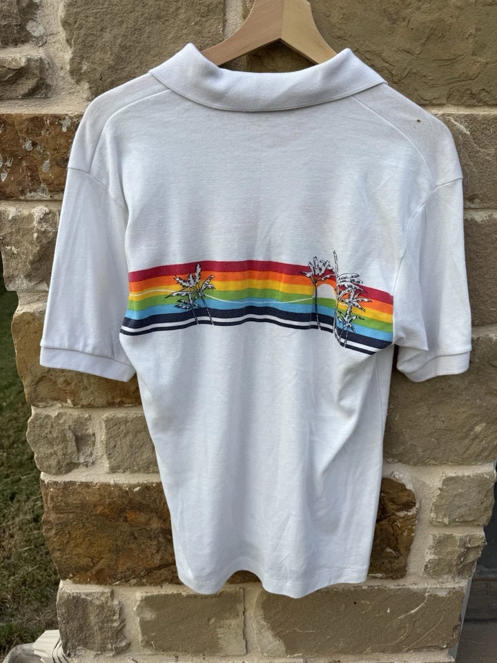 Camiseta Polo Hawaiana Rayas Arco Iris Años 70 80 De Colección Talla Grande Camisa de Recuerdo Foto 2 de 4