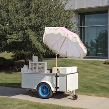 LAGarden 6Ft Vintage Floral Fringe Umbrella w/ Deck Holder Food Ice Cream Cart