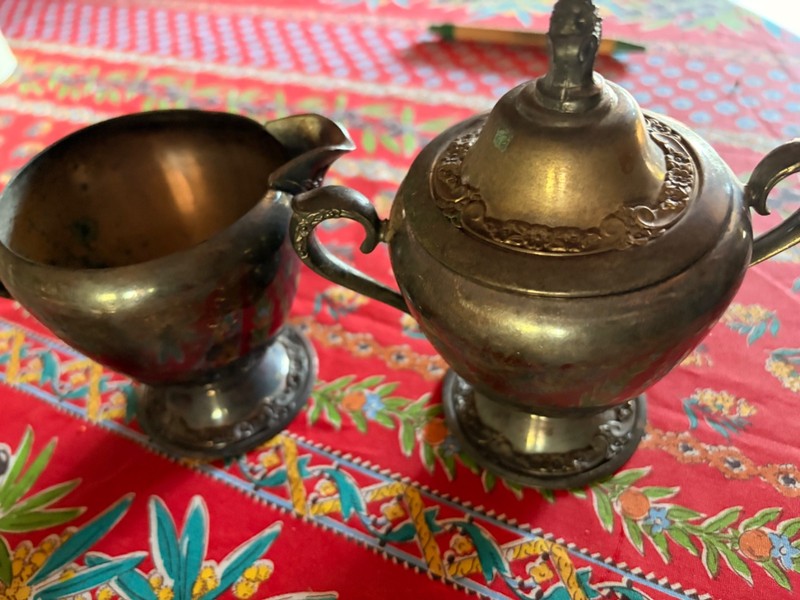 ANTIQUE F.B. Rogers Silver Co. SILVERPLATE SUGAR BOWL and CREAMER Set