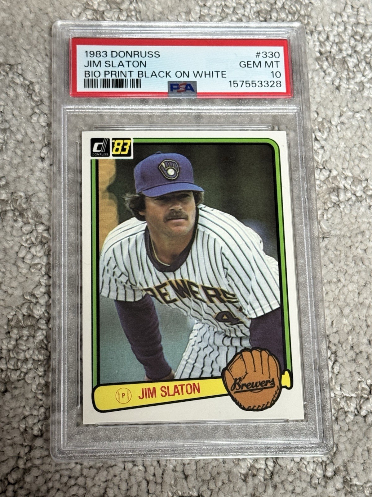 PSA 10 BASEBALL CARD 1983 DONRUSS JIM SLATON BIO PRINT ERROR MILWAUKEE BREWERS