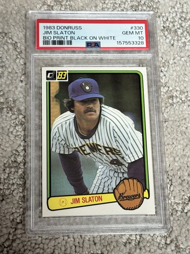 PSA 10 BASEBALL CARD 1983 DONRUSS JIM SLATON BIO PRINT ERROR MILWAUKEE BREWERS