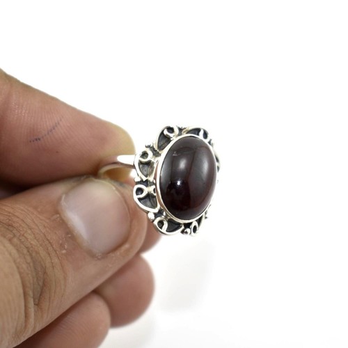 925 Sterling Silver Handmade Ring with Natural Garnet Gemstone Boho Jewelry - Picture 7 of 7