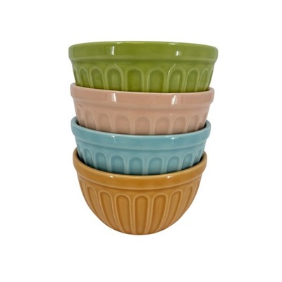 Set of 4 Starbucks Ribbed Ceramic Ice Cream Bowls Pastel Pink Green Blue Orange