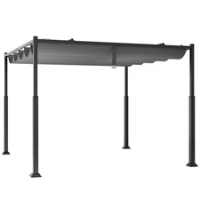 Outdoor 10' x 10' Pergola w/ Retractable Canopy Heavy-Duty Metal Columns