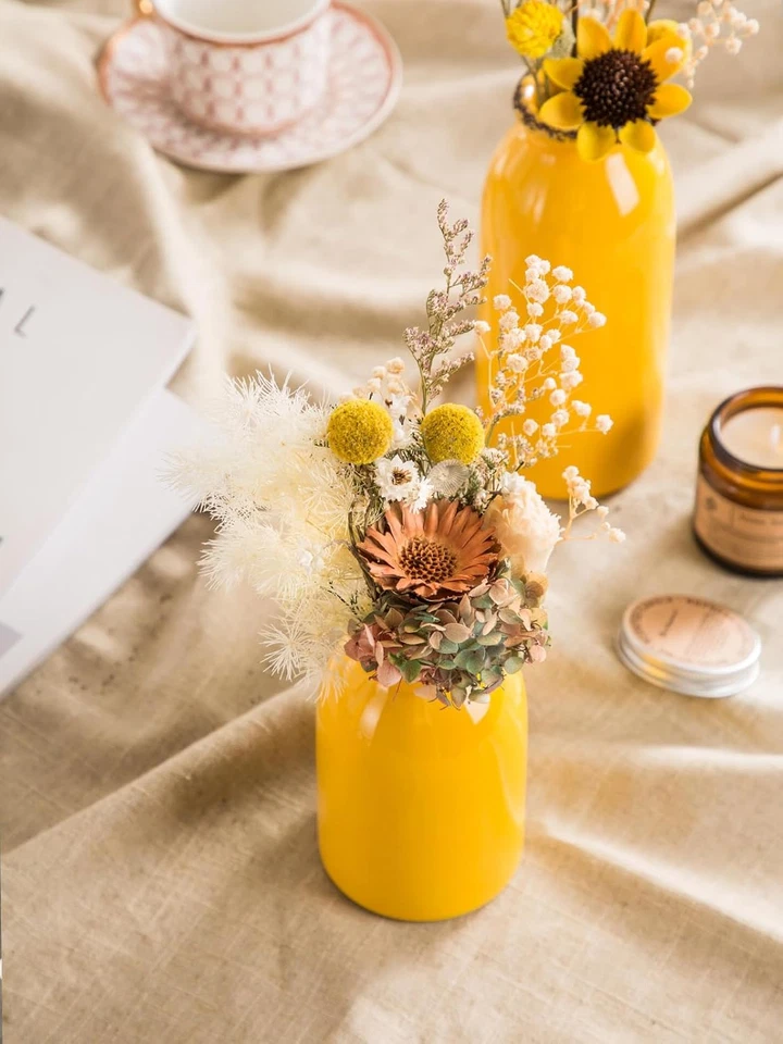 -Juego de 3 jarrones de cerámica amarilla, jarrones decorativos para el hogar, decoración moderna de granja Foto 4 de 4