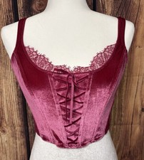 Victoria's Secret Dream Angel Lace-Up Velvet Corset Top Claret Pink Lg New