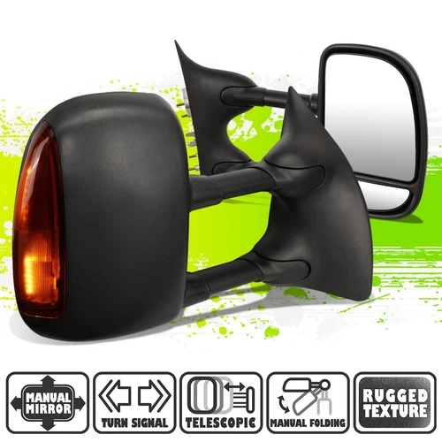 Black Manual Side Towing Mirrors LED Turn Signal for F250-550 Super Duty 99-07